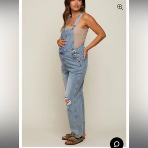 PinkBlush Maternity Light Wash Distressed Maternity Overalls size Medium
